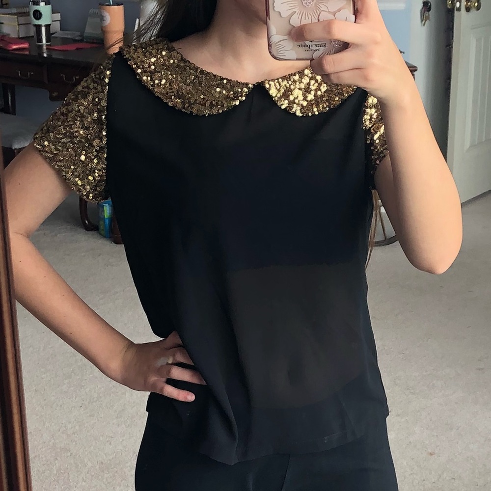 Sheer black & gold sequin top